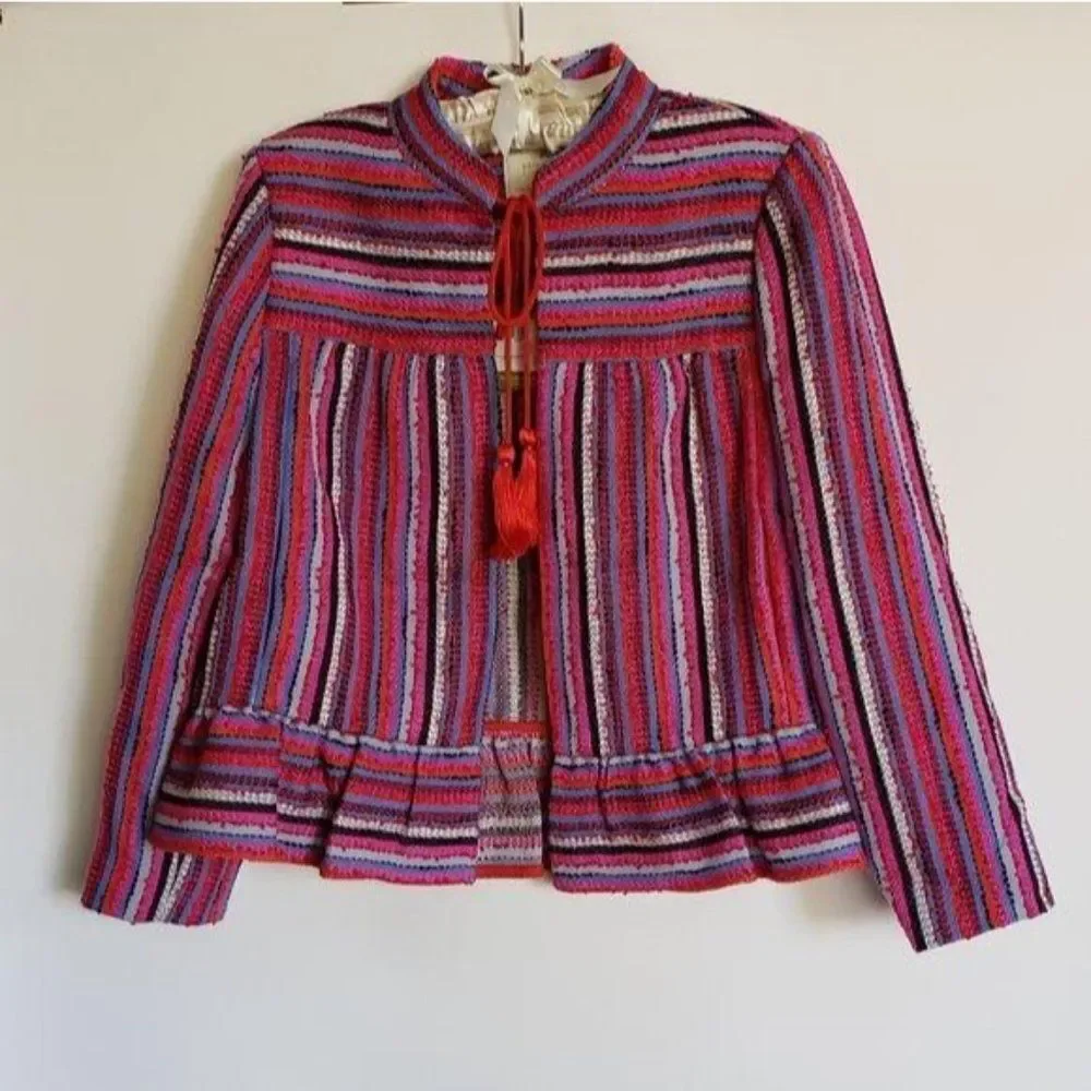 Kate Spade Striped Textured Tweed Peplum Jacket